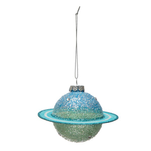 Ornament, Glass Glitter Planet, 3in, 2 Colours