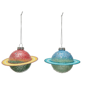 Ornament, Glass Glitter Planet, 3in, 2 Colours