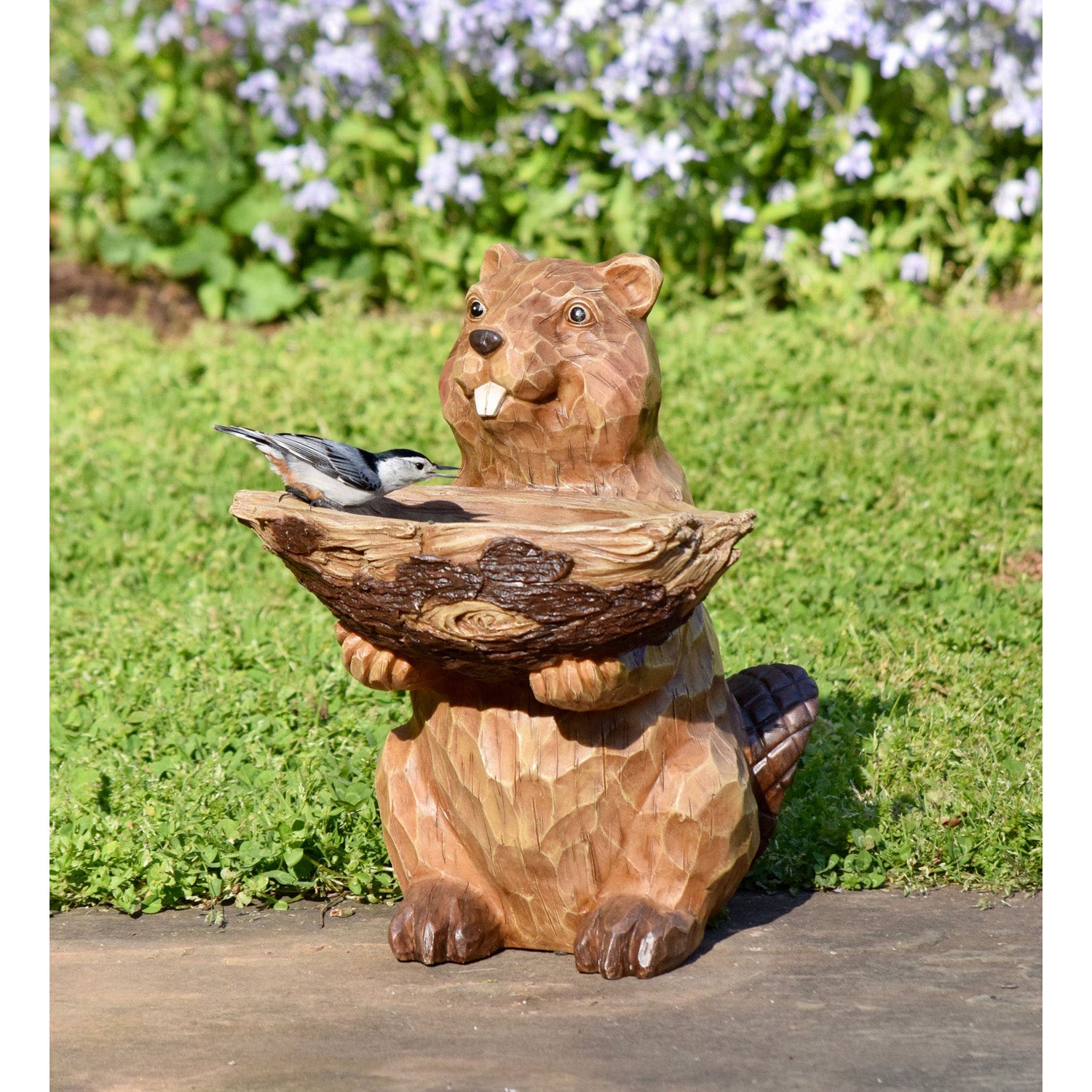 ZWHTB Birdbath 14 Dia x 22 H，with Full-Size Squirrel and Bluebird