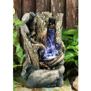 Tabletop Tree Trunk Double Fountain with LED Light - Floral Acres Greenhouse & Garden Centre