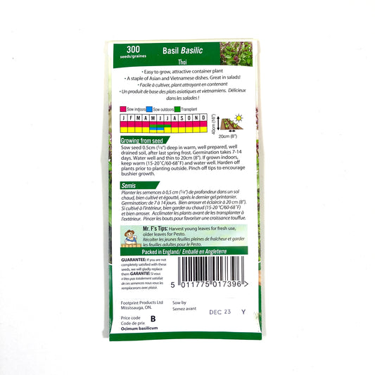 Basil - Thai Seeds, Mr Fothergill's - Floral Acres Greenhouse & Garden Centre