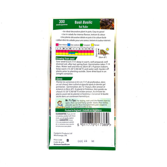 Basil - Red Rubin Seeds, Mr Fothergill's - Floral Acres Greenhouse & Garden Centre