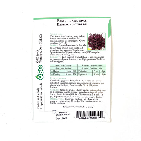 Basil - Dark Opal Seeds, OSC - Floral Acres Greenhouse & Garden Centre