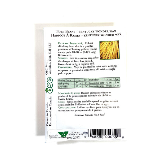 Bean Climbing - Kentucky Wonder Wax Seeds, OSC - Floral Acres Greenhouse & Garden Centre