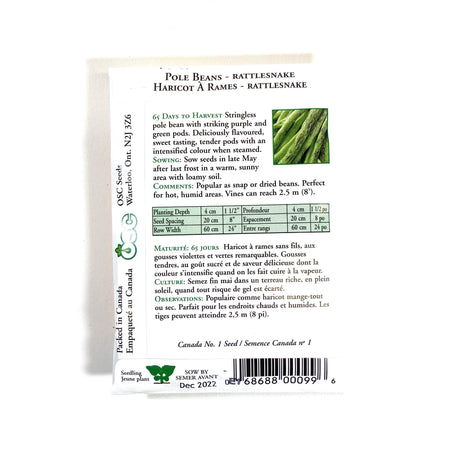 Bean Climbing - Rattlesnake Seeds, OSC - Floral Acres Greenhouse & Garden Centre