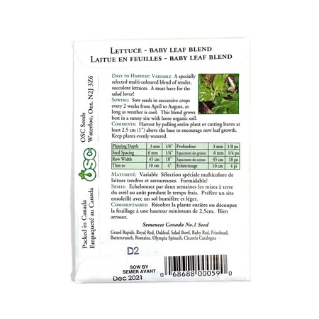Lettuce - Baby Leaf Blend Seeds, OSC - Floral Acres Greenhouse & Garden Centre
