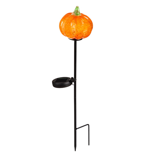 Solar Art Glass Pumpkin Garden Stake, 22in - Floral Acres Greenhouse & Garden Centre