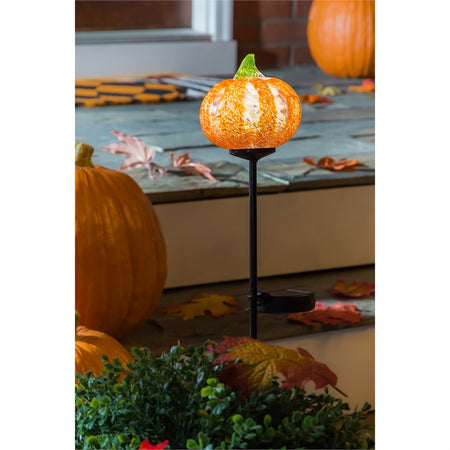 Solar Art Glass Pumpkin Garden Stake, 22in - Floral Acres Greenhouse & Garden Centre