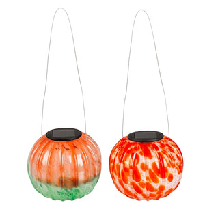 Solar Art Glass Pumpkin Lantern, 2 Assorted - Floral Acres Greenhouse & Garden Centre