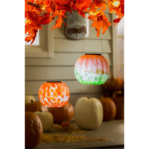 Solar Art Glass Pumpkin Lantern, 2 Assorted - Floral Acres Greenhouse & Garden Centre