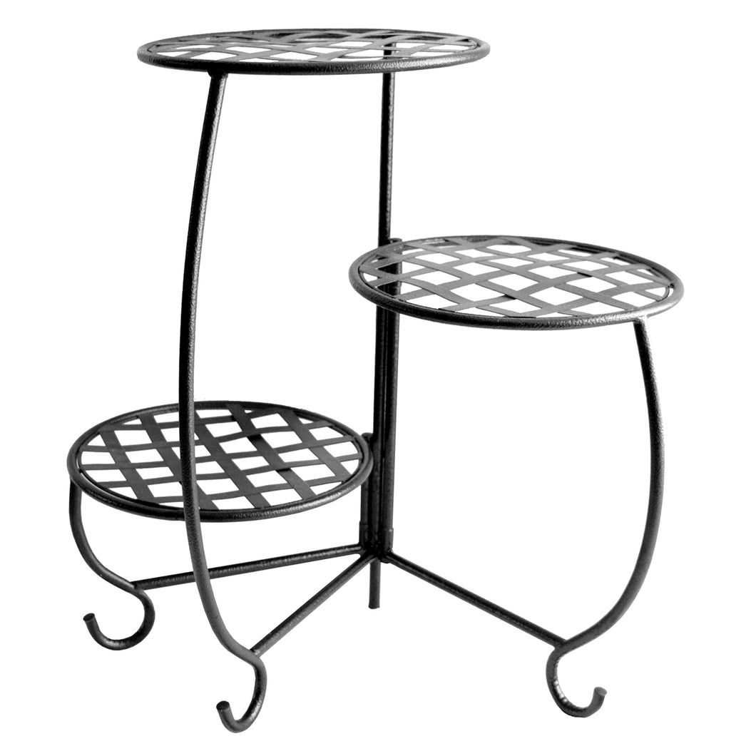 Foldable Weave Plant Stand, Metal, Black, 3 Tier
