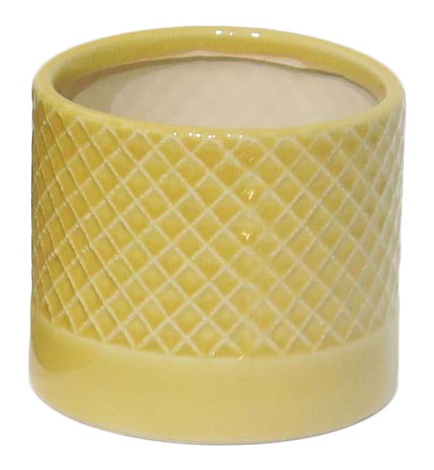 Pot, 4in, Ceramic, Criss Cross Pattern, Yellow