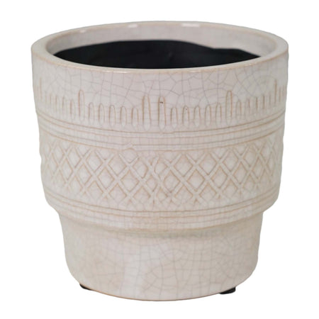 Pot, 4in, Ceramic, Glazed Lattice Band White