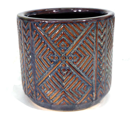 Pot, 4in, Ceramic, Glazed Tile Pattern, Blue