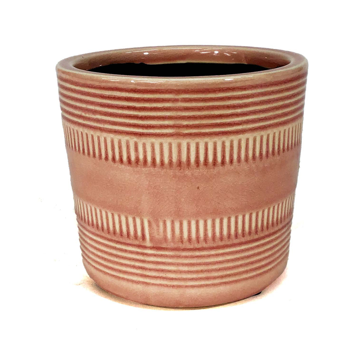 Pot, 4in, Ceramic, Striped Bands Pattern, Pink