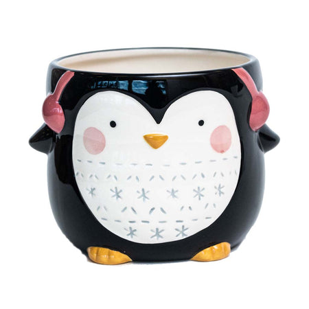 Pot, 4in, Ceramic, Dolomite, Penguin with Earmuffs