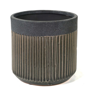 Pot, 4in, Ceramic, Ribbed with Plain Top, Grey