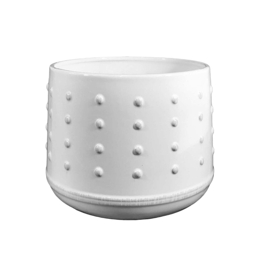 Pot, 6in, Ceramic, Dolomite, Raised Dotted, White