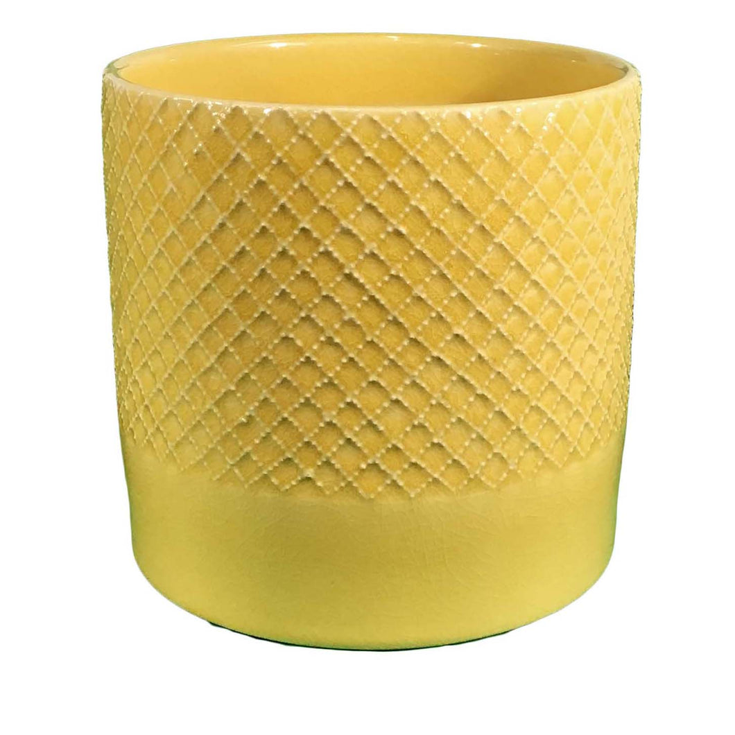 Pot, 6in, Ceramic, Criss Cross Pattern, Yellow