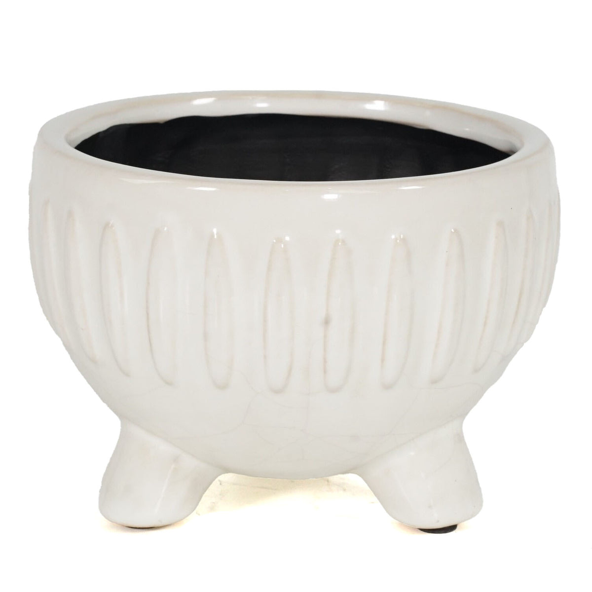 Planter, 6in, Ceramic, Striped Pattern, White