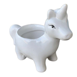 Pot, 2.5in, Ceramic, Unicorn, White