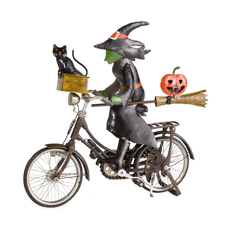 Metal Witch on a Bicycle Sculpture