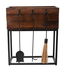 Allegheny Wood Storage Box with Fireplace Tools