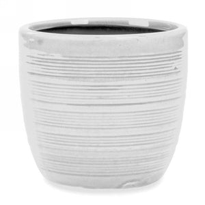 Pot, 4in, Ceramic, Horizontal Lines, White