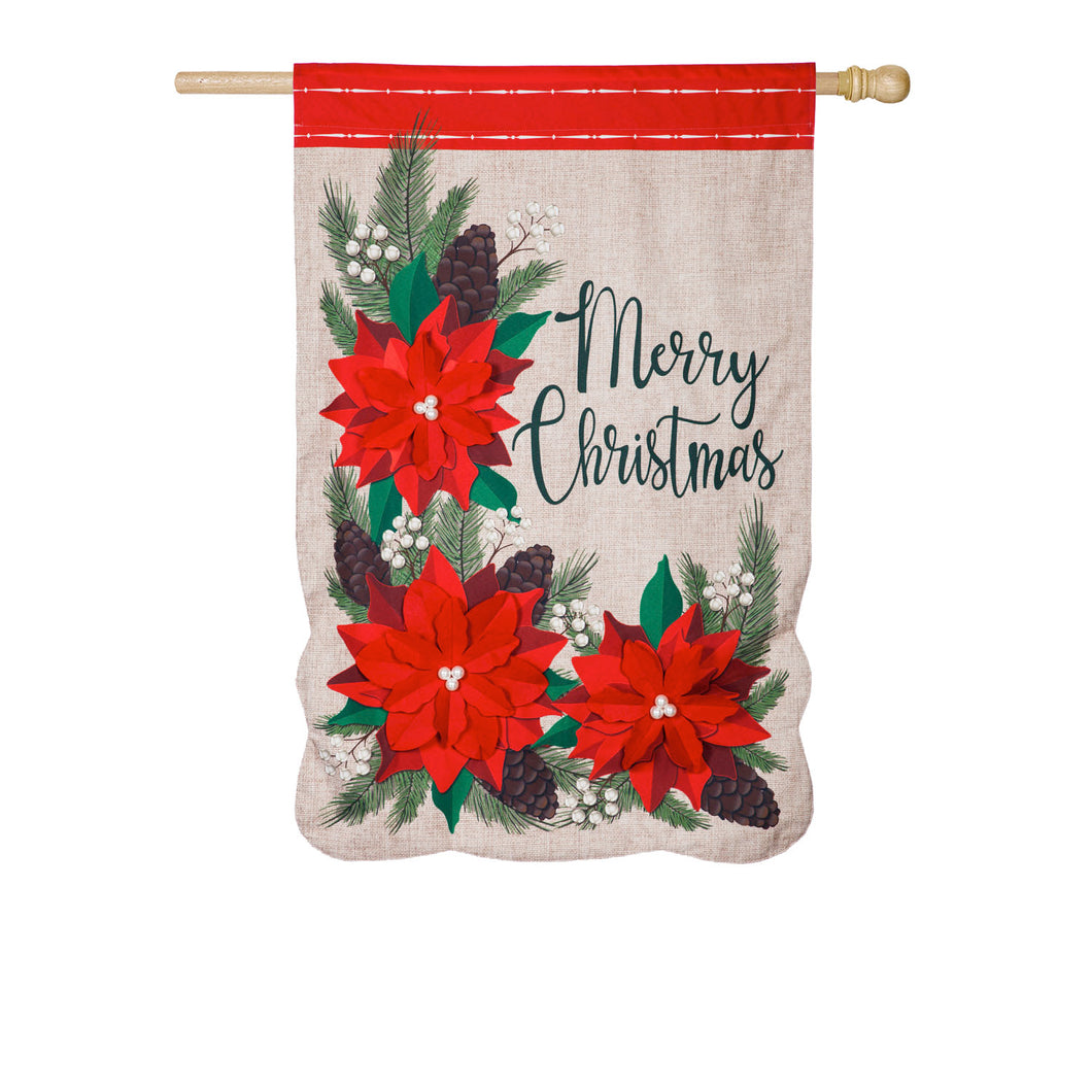 Christmas Poinsettia Floral Linen House Flag