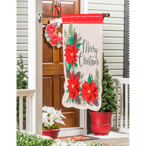 Christmas Poinsettia Floral Linen House Flag