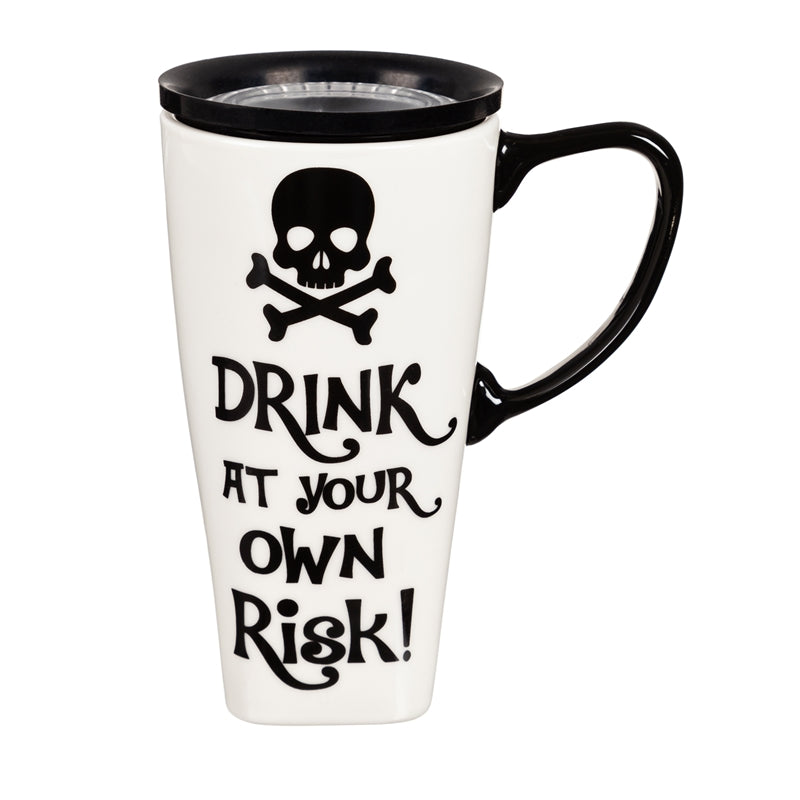 Ceramic Travel Mug, Drink At Your Own Risk, 17oz