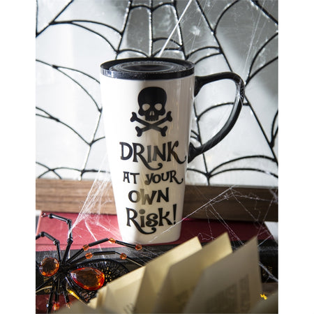 Ceramic Travel Mug, Drink At Your Own Risk, 17oz