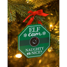 Load image into Gallery viewer, Wood Tree Ornament with Bow, Santa/Elf Cam
