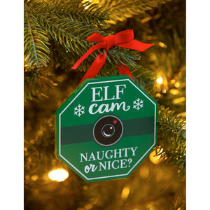 Wood Tree Ornament with Bow, Santa/Elf Cam