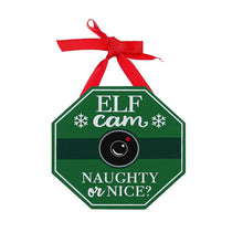 Load image into Gallery viewer, Wood Tree Ornament with Bow, Santa/Elf Cam
