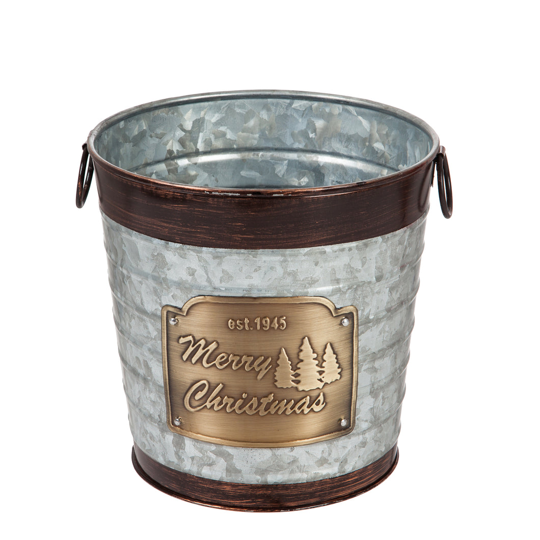 Planter, 8in, Metal, Merry Christmas Bucket