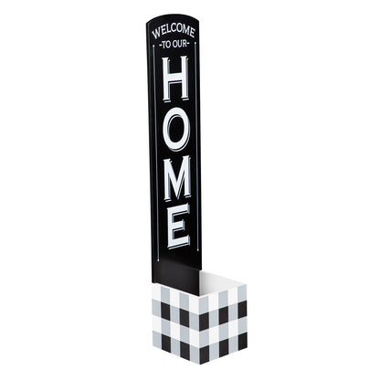 Wood Welcome Porch Sign with Built-In Planter
