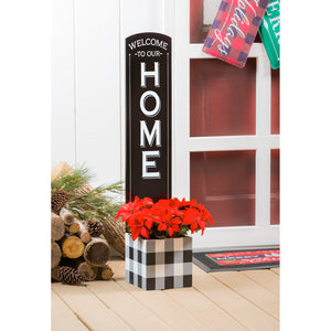 Wood Welcome Porch Sign with Built-In Planter