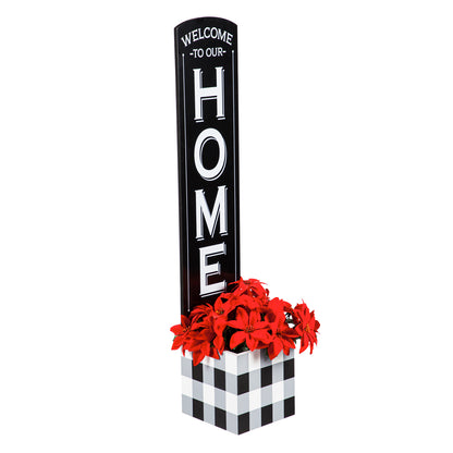 Wood Welcome Porch Sign with Built-In Planter