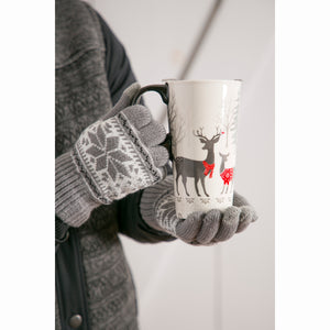 Ceramic Travel Mug & Gloves Set, White Woods