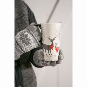 Ceramic Travel Mug & Gloves Set, White Woods