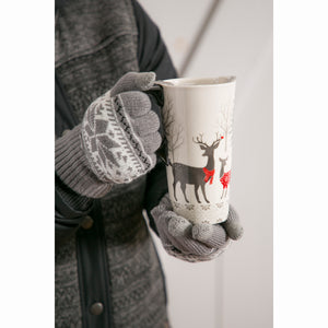 Ceramic Travel Mug & Gloves Set, White Woods