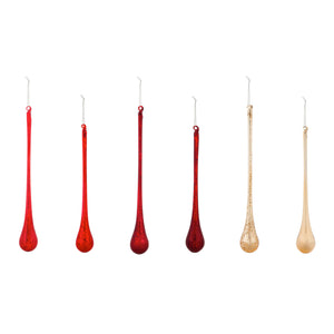 Glass Long Drop Ornament, Red/Gold, Set of 6