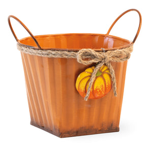 Orange Metal Pail with Pumpkin Accent