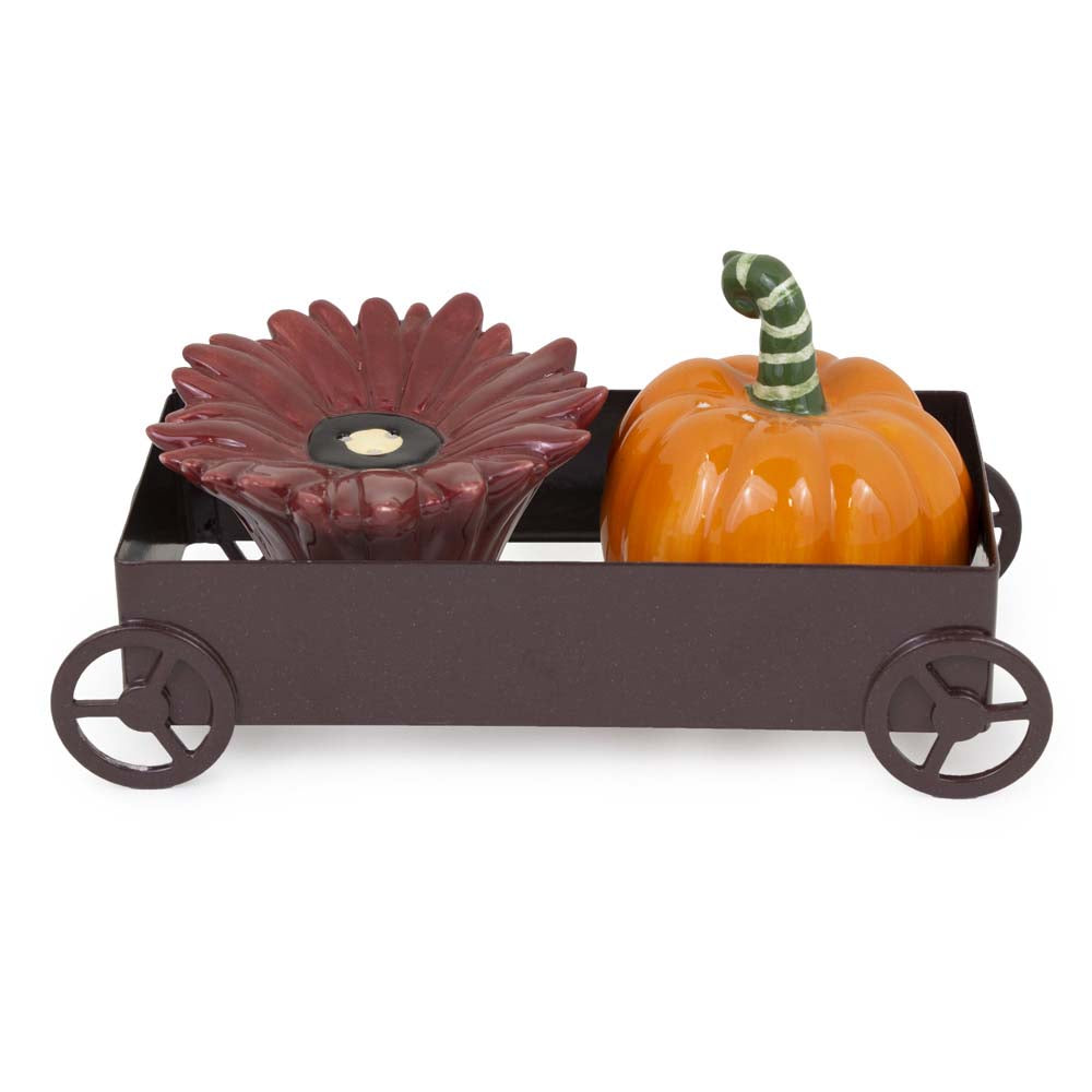 Salt & Pepper Shakers, Ceramic, Fall Wagon S/3