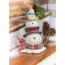 Load image into Gallery viewer, Stacked Snowmen Garden Statue, 12.75in
