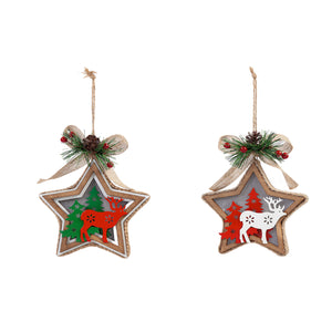 LED Wood Star with Reindeer Ornament, 2 Colors