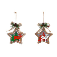 LED Wood Star with Reindeer Ornament, 2 Colors