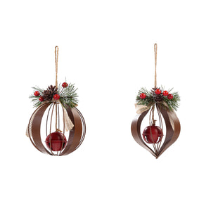 Metal Ornament with Bell & Greenery, 2 Styles