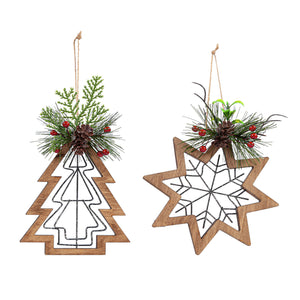 Wood Cutout Ornament with Wire & Greens, 2 Styles